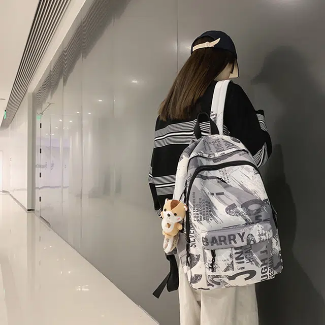 草丛喵喵喵 大容量涂鸦休闲时尚 尼龙 电脑包背包双肩包 学生男女同款情侣款 常规 灰色/浅蓝色/深蓝色/粉色