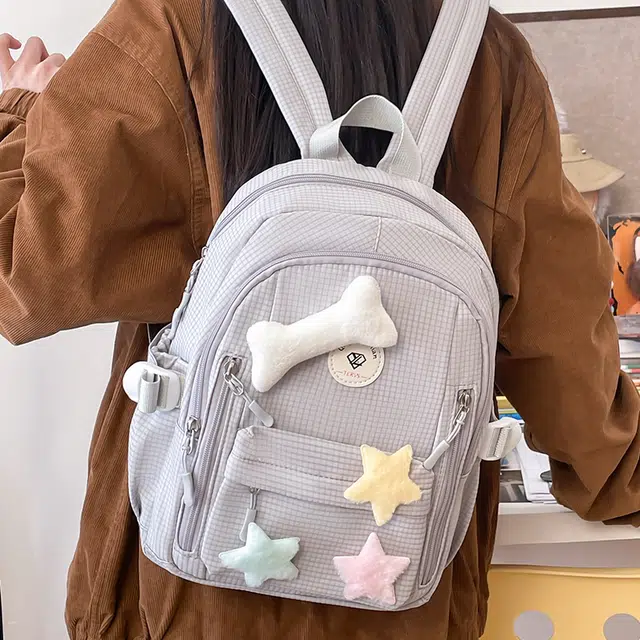 草丛喵喵喵 星星图案小众设计高级感可爱简约百搭 尼龙 双肩包 女款 多色