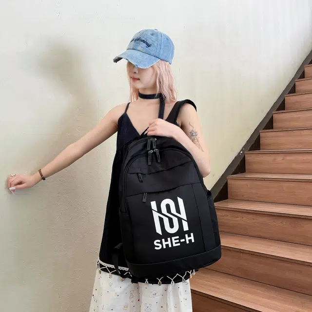 草丛喵喵喵 百搭高颜值学生上学 尼龙 双肩包 男女同款情侣款 黑色/绿色/白色