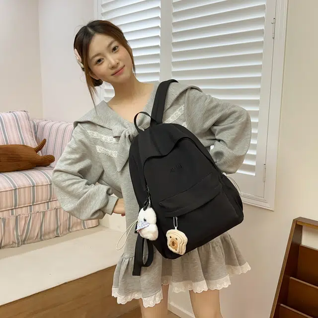草丛喵喵喵 潮流纯色高颜值简约轻便 尼龙 双肩包 女款 米白色/黑色/粉红色/黄色/浅蓝色