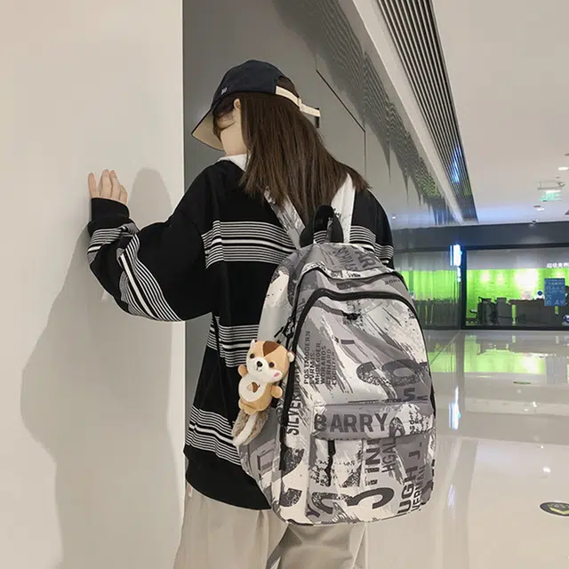 草丛喵喵喵 大容量涂鸦休闲时尚 尼龙 电脑包背包双肩包 学生男女同款情侣款 常规 灰色/浅蓝色/深蓝色/粉色