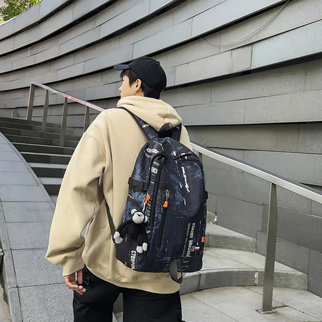 草丛喵喵喵 潮流初中生大学生涂鸦书包 男女情侣同款双肩包 大容量潮酷百搭时尚通勤出行背包尼龙 常规白色/蓝色/灰色/黑色