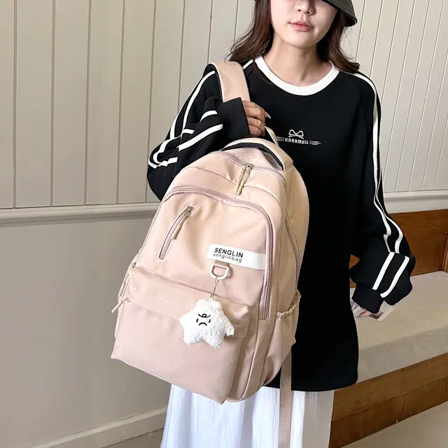 草丛喵喵喵 学院风简约运动韩版 尼龙 双肩包 男女同款情侣款 多色