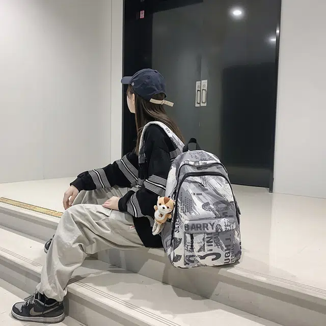 草丛喵喵喵 大容量涂鸦休闲时尚 尼龙 电脑包背包双肩包 学生男女同款情侣款 常规 灰色/浅蓝色/深蓝色/粉色