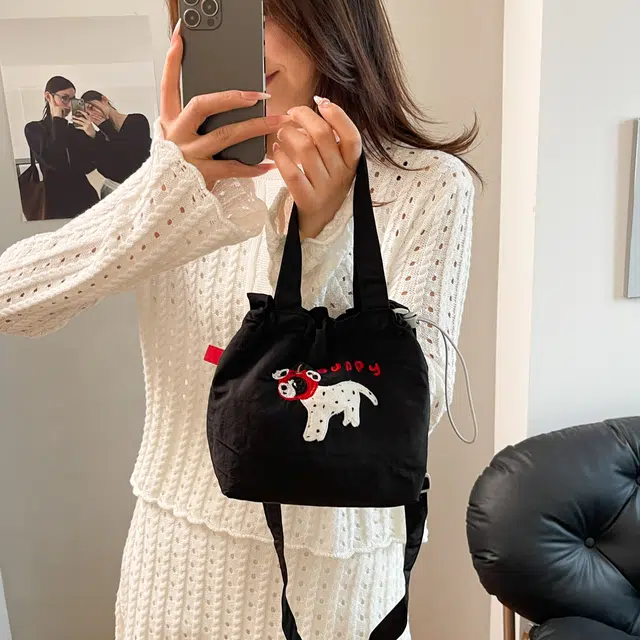 草丛喵喵喵 百搭可爱通勤 尼龙 单肩手提包 常规 女款 圆点黑色/藏蓝色/米白色/灰色/黑色/红色/黄色/蓝色