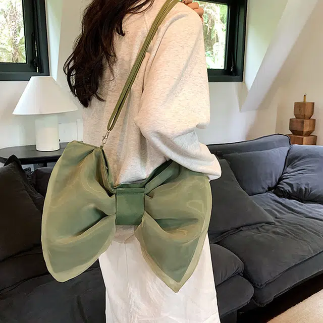 草丛喵喵喵 洋气蝴蝶结小众个性设计 时尚高级质感 甜美少女风可爱 帆布 帆布包单肩斜挎包 女款 常规 白色/黑色/绿色