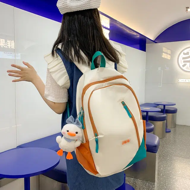 草丛喵喵喵 撞色轻便简约 尼龙 双肩包 男女同款情侣款 米白色/黑色/粉色/蓝色