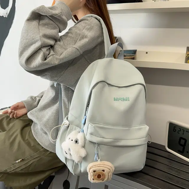 草丛喵喵喵 潮流纯色高颜值简约轻便 尼龙 双肩包 女款 米白色/黑色/粉红色/黄色/浅蓝色
