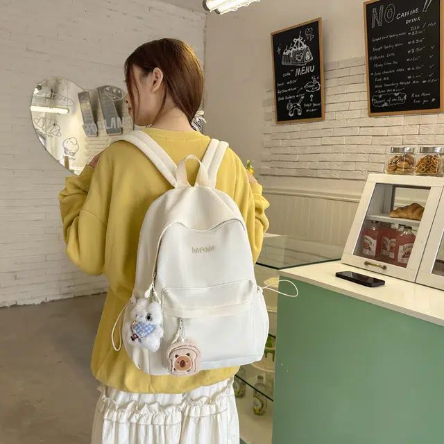 草丛喵喵喵 潮流纯色高颜值简约轻便 尼龙 双肩包 女款 米白色/黑色/粉红色/黄色/浅蓝色