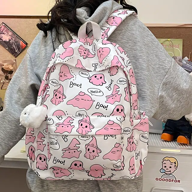 草丛喵喵喵 可爱小幽灵百搭高颜值小众 尼龙 双肩包 女款 多色