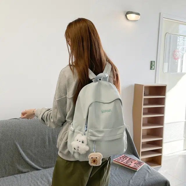 草丛喵喵喵 潮流纯色高颜值简约轻便 尼龙 双肩包 女款 米白色/黑色/粉红色/黄色/浅蓝色