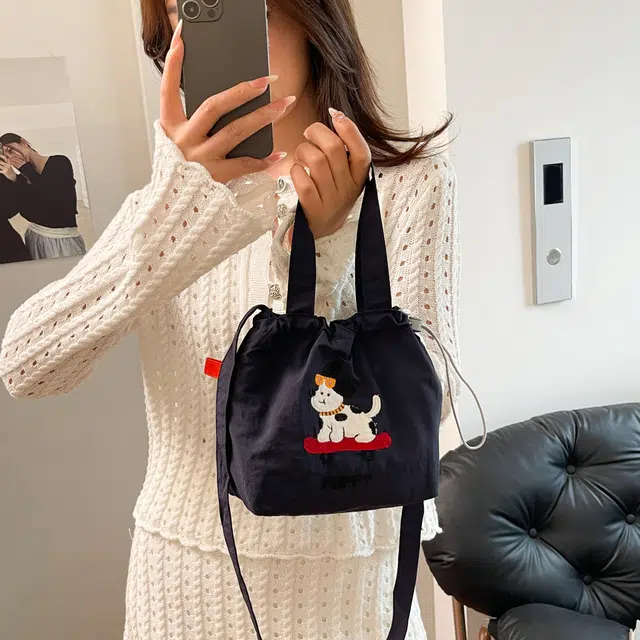 草丛喵喵喵 百搭可爱通勤 尼龙 单肩手提包 常规 女款 圆点黑色/藏蓝色/米白色/灰色/黑色/红色/黄色/蓝色