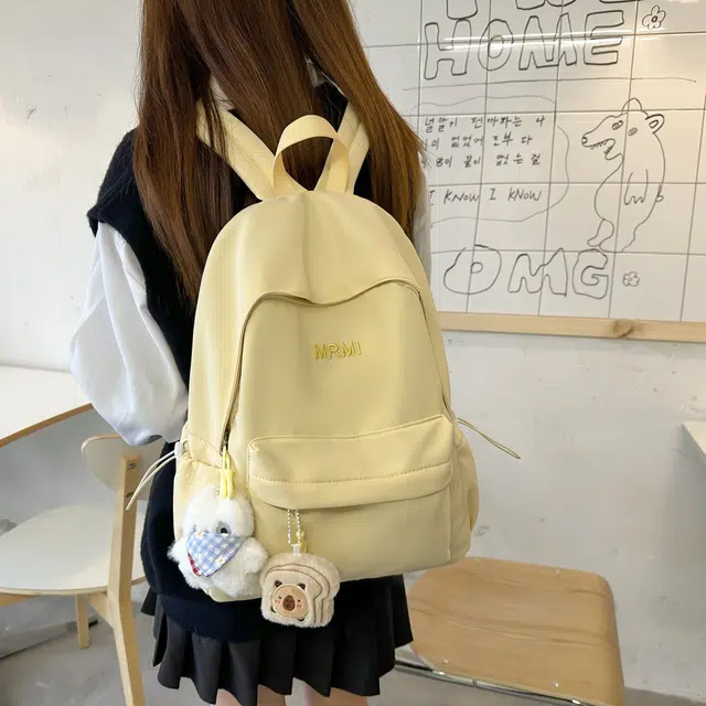 草丛喵喵喵 潮流纯色高颜值简约轻便 尼龙 双肩包 女款 米白色/黑色/粉红色/黄色/浅蓝色