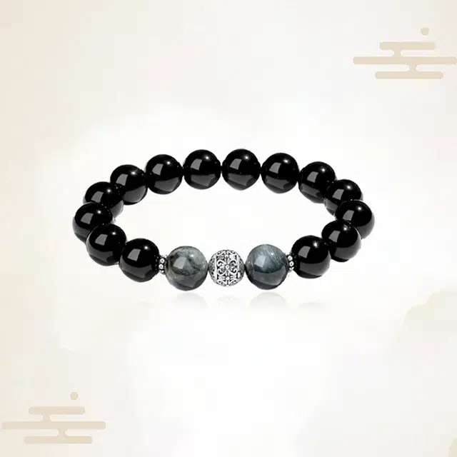 重庆金店 新中式复古心有所响转运珠招财转运盘玩文玩串珠#好运 黑曜石 手串 男女同款情侣款
