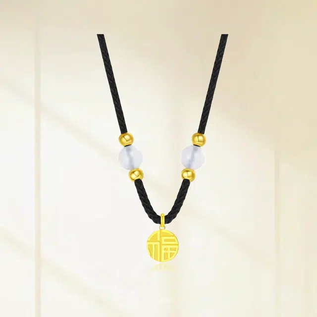 重庆金店 福牌精致小众国潮新中式福牌招财纳福平安转运可调节 琉璃 项链 男女同款情侣款