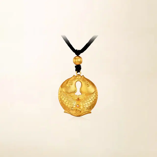 重庆金店 富贵双鱼锦鲤 镂空年年有余吉祥如意 足金 按克计价 黄金吊坠 男女同款情侣款