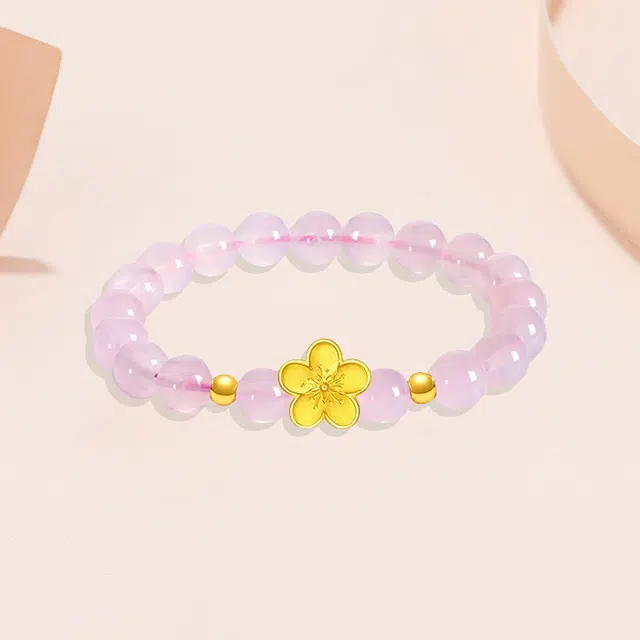 重庆金店 莲花新中式少女感小众复古纳福平安 人造猫眼石 一口价 黄金手串 男女同款情侣款