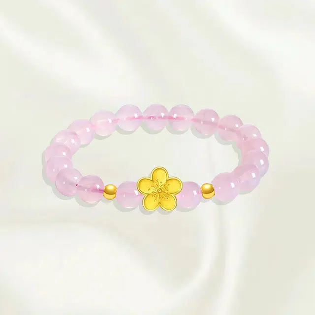 重庆金店 莲花新中式少女感小众复古纳福平安 人造猫眼石 一口价 黄金手串 男女同款情侣款