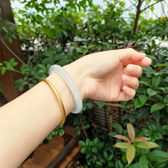 重庆金店 一步一响 金钱进袋国风新中式典雅旗袍汉服库里蓝白月光金玉满堂气质首饰妈妈 玉髓 玉石手镯 男女同款情侣款 妈妈闺蜜女友礼品物