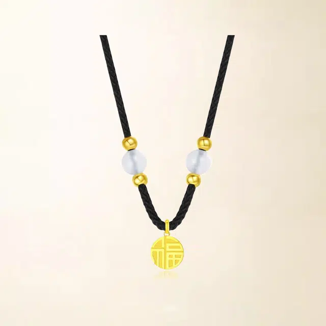 重庆金店 福牌精致小众国潮新中式福牌招财纳福平安转运可调节 琉璃 项链 男女同款情侣款