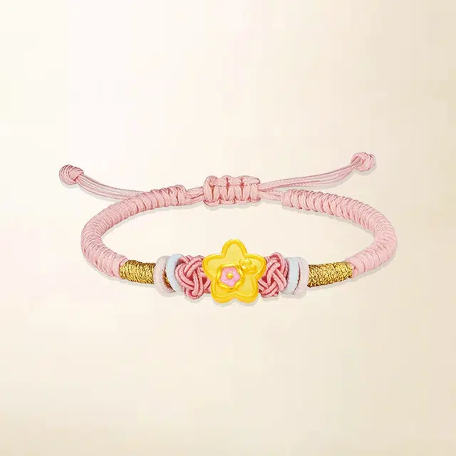 重庆金店 桃花星星手绳 夏日多巴胺甜美简约时尚 萌趣可爱元气百搭情侣 足金 按克计价 手链 女款