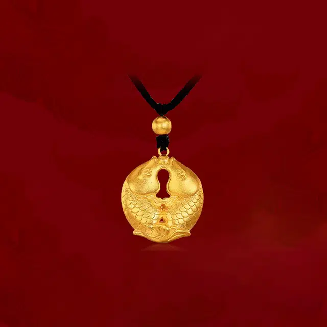 重庆金店 富贵双鱼锦鲤 镂空年年有余吉祥如意 足金 按克计价 黄金吊坠 男女同款情侣款