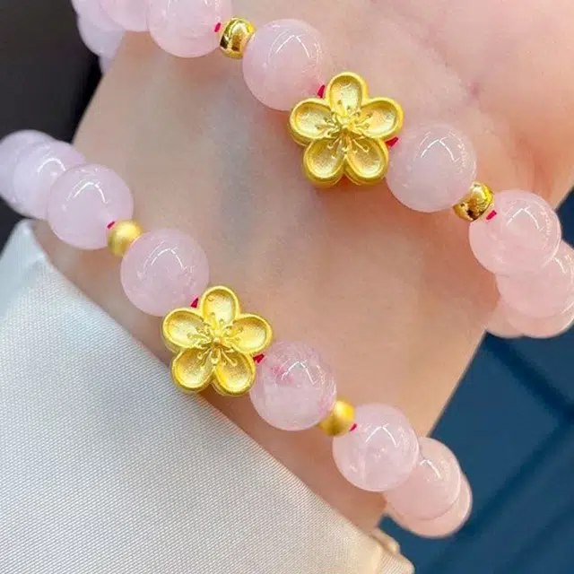 重庆金店 莲花新中式少女感小众复古纳福平安 人造猫眼石 一口价 黄金手串 男女同款情侣款