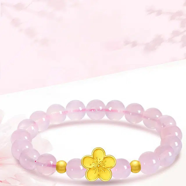 重庆金店 莲花新中式少女感小众复古纳福平安 人造猫眼石 一口价 黄金手串 男女同款情侣款
