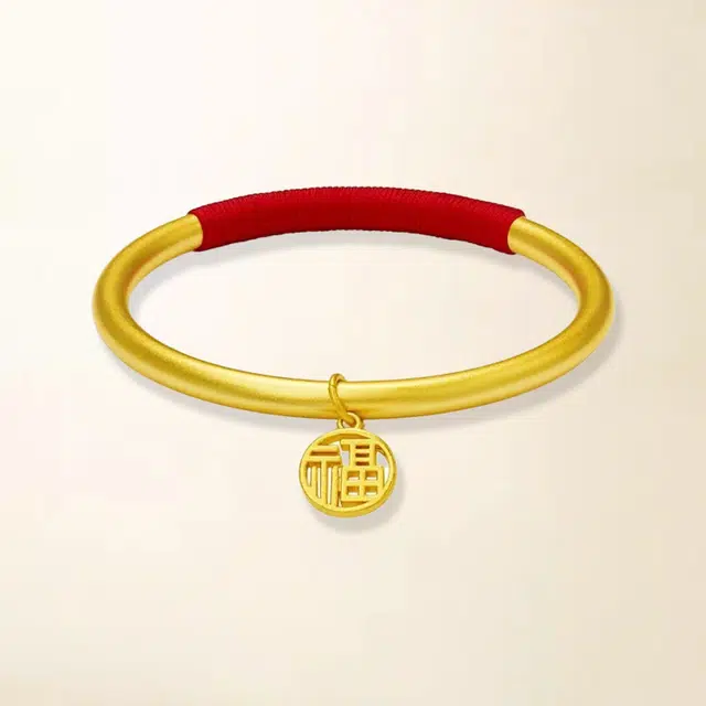重庆金店 国潮新中式轻奢精致简约小众设计高级感古法新中式复古福牌 合金 手镯 男女同款情侣款