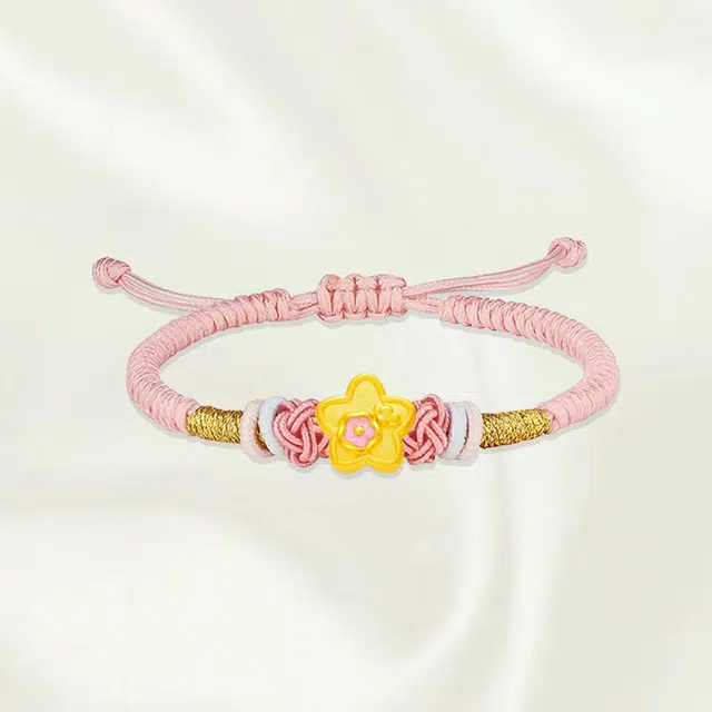 重庆金店 桃花星星手绳 夏日多巴胺甜美简约时尚 萌趣可爱元气百搭情侣 足金 按克计价 手链 女款