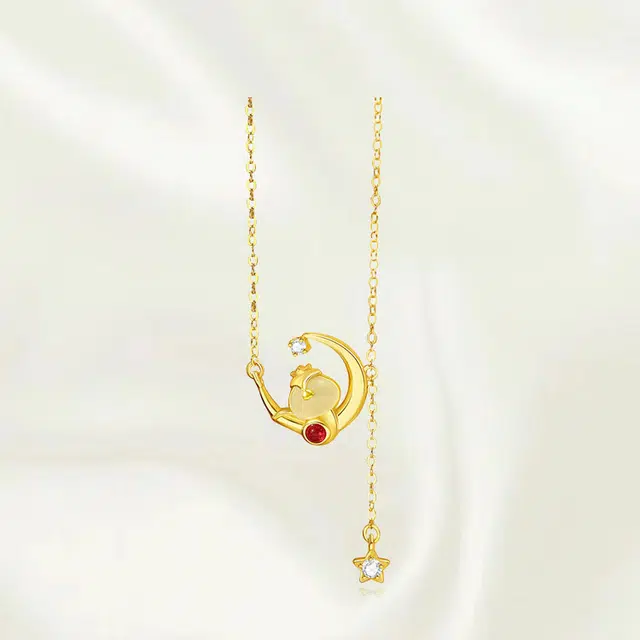 重庆金店 星月萌蛇生肖蛇新中式国潮蛇年轻奢龙牌简约时尚百搭精致锁骨链可调节#好运 玉髓 项链 女款
