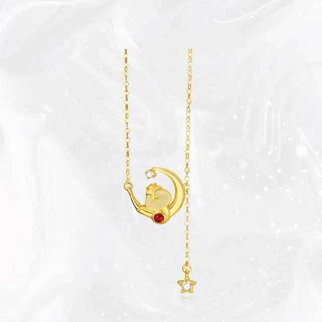 重庆金店 星月萌蛇生肖蛇新中式国潮蛇年轻奢龙牌简约时尚百搭精致锁骨链可调节#好运 玉髓 项链 女款