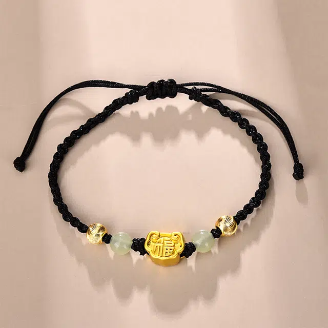 重庆金店 祥云福牌平安锁 新中式国潮精致大气国风招财纳福转运长命如意锁首饰 玉髓 手链 男女同款情侣款