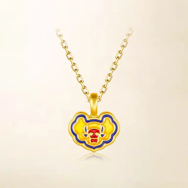 重庆金店 祥云福牛锁 新中式国风招财转运吉祥如意 足金 按克计价 黄金吊坠 男女同款情侣款