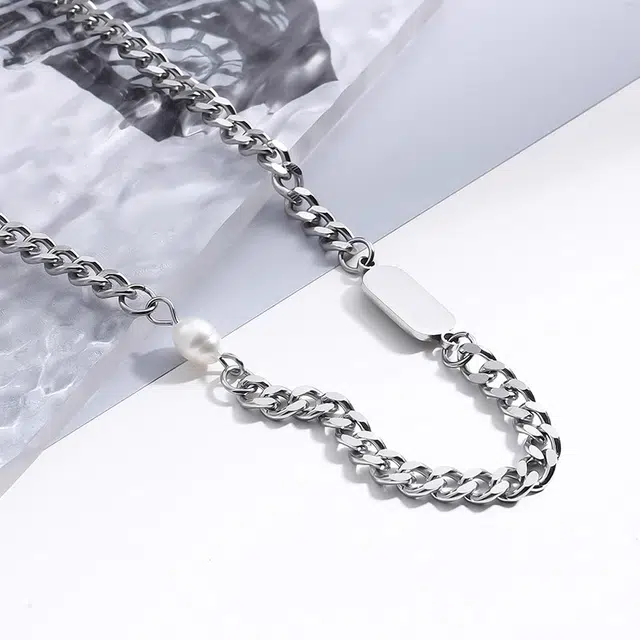 永恒旋律 潮流百搭休闲个性高级感古巴链 简约嘻哈街头中性风 冷淡风锁骨链配饰 钛钢 项链 男款 银色 手提袋礼盒装