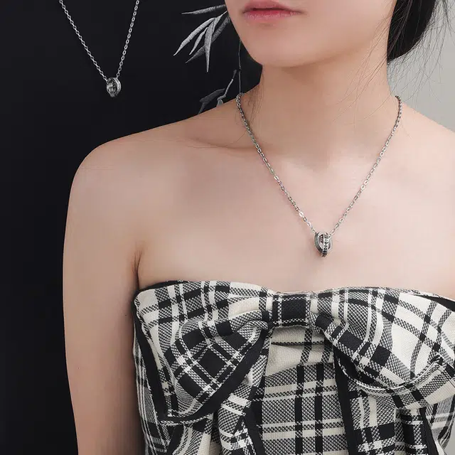 永恒旋律 镶锆双环 欧美潮流百搭简约冷淡风吊坠 小众美式嘻哈潮酷素链毛衣链轻奢中性 送礼男友女友礼盒装 钛钢 项链 男女同款情侣款