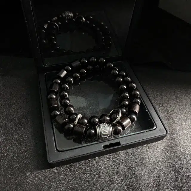 永恒旋律 诸事顺利 真言转运圆珠串 新中式小众复古风简约高级感双层叠戴设计 招财纳福日常通勤经典百搭 精美礼盒好运 黑檀 木作手串 男款