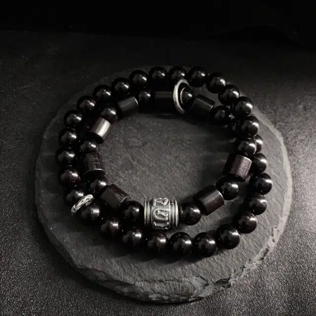 永恒旋律 诸事顺利 真言转运圆珠串 新中式小众复古风简约高级感双层叠戴设计 招财纳福日常通勤经典百搭 精美礼盒好运 黑檀 木作手串 男款