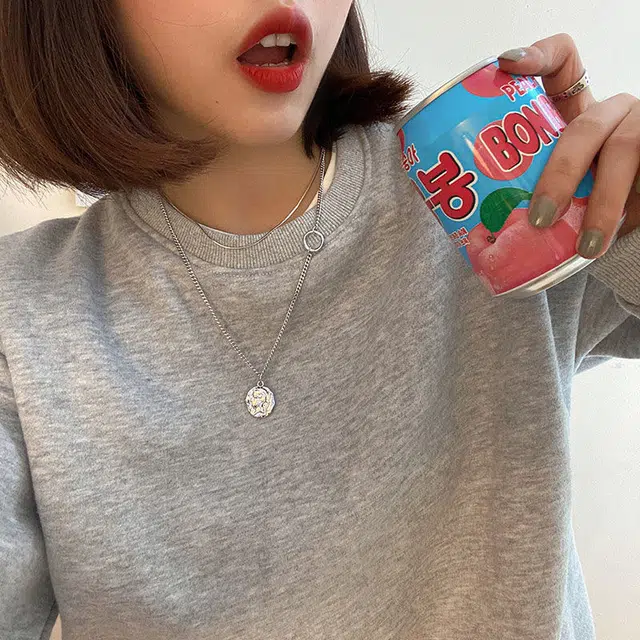 永恒旋律 复古小众学者人像 个性潮牌 双层叠戴 嘻哈街头冷淡风古巴链 钛钢 项链 男女同款情侣款 银色