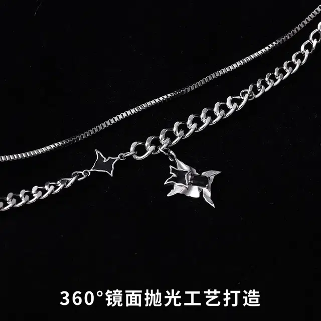 永恒旋律 双子星潮酷锁骨链 小众时尚双层叠戴设计 个性街头精致经典百搭 日常通勤复古清冷氛围感 精美礼盒 可调节 好运 钛钢 项链 男款