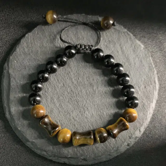 节节高升 永恒旋律 前程似锦事业有成 新中式国风竹节转运珠 学业顺利金榜题名可调节编织好运 虎眼石 手链 男女同款情侣款