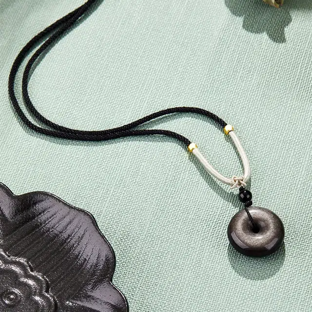 永恒旋律 招财纳福 平安扣转运吊坠 新中式小众国风简约设计 个性时尚大气日常通勤百搭 精美礼盒 可调节毛衣链 好运天然 黑曜石 项链 男款