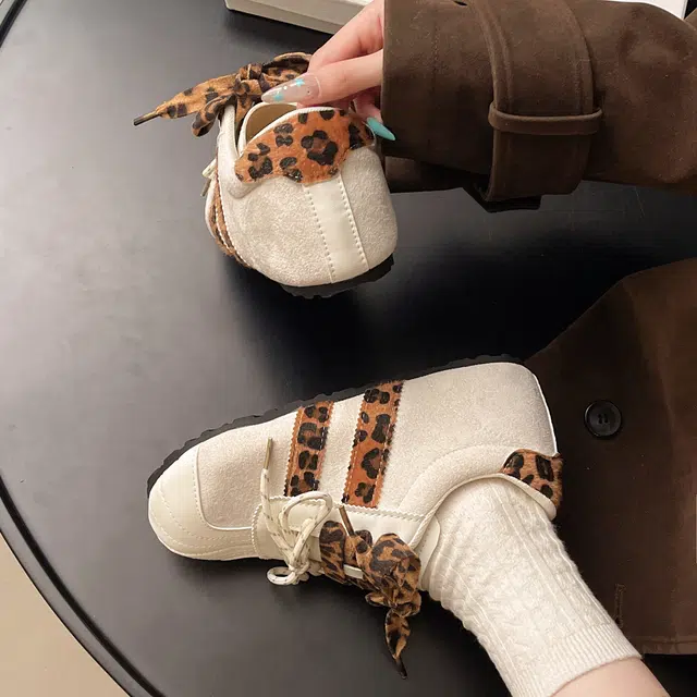 超纤皮 复古豹纹拼色丑萌内增高百搭运动鞋 女士休闲单鞋 女款