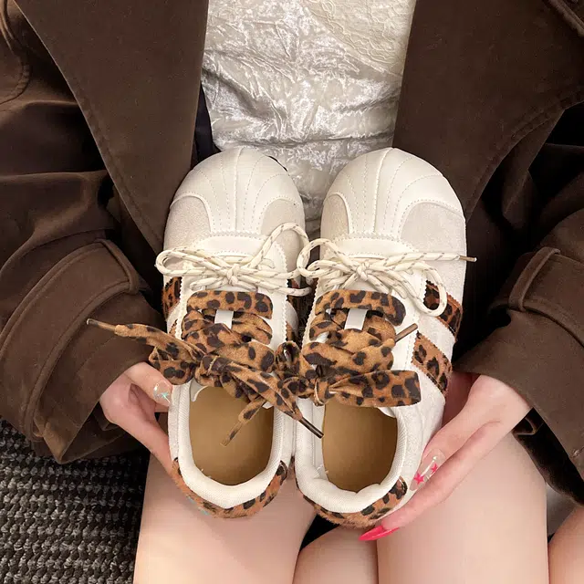 超纤皮 复古豹纹拼色丑萌内增高百搭运动鞋 女士休闲单鞋 女款