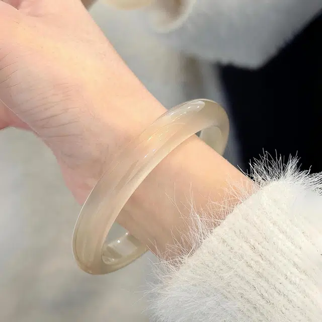 银色饰界 一步一响 新中式轻奢贵妃镯国潮精致古风汉服清冷素雅 玻璃猫眼 手镯 女款