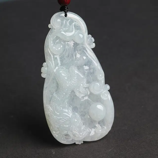 欧说珠宝 祥龙戏珠精雕龙牌 糯种 翡翠项链 男女同款情侣款