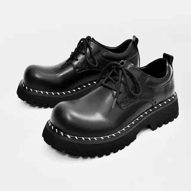 超纤皮 复古小众英伦风厚底时尚百搭设计感 休闲鞋 男款 黑色