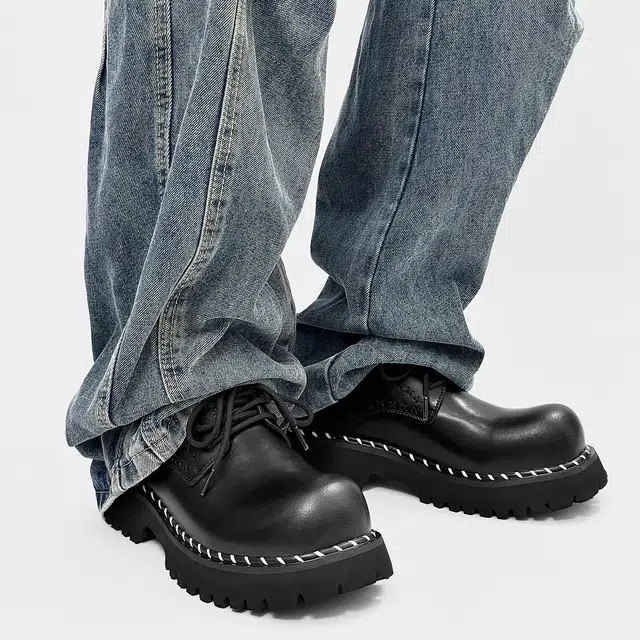 超纤皮 复古小众英伦风厚底时尚百搭设计感 休闲鞋 男款 黑色