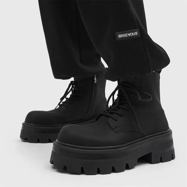 Dounkol Matte Leather Platform Lace-up Boots