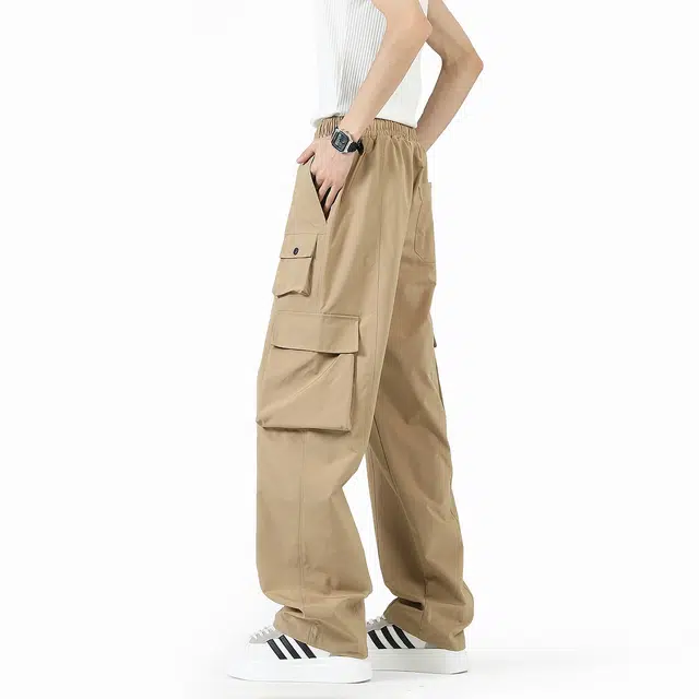 贵人鸟 城市机能系列 美式工装多口袋简约纯色品牌皮标直筒阔腿休闲裤 男女同款